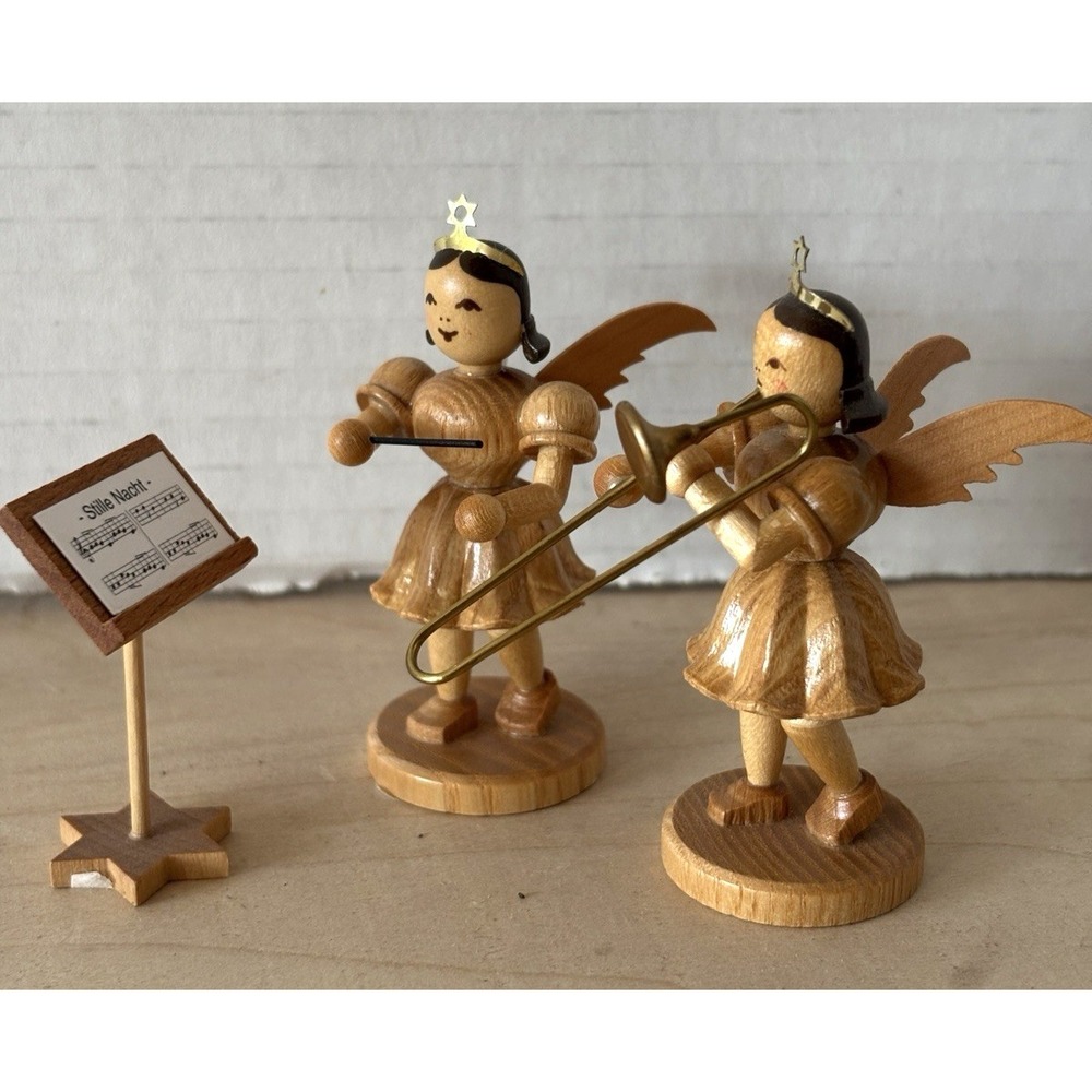 Erzgebirge Angel Band Figure LOT of 3 Blank Germany Trombone Conductor Music
